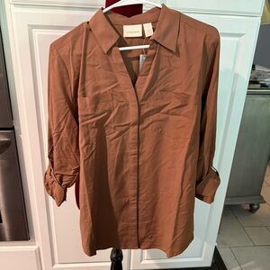 Chico's Brown Button Down Shirt with Notched Collar
